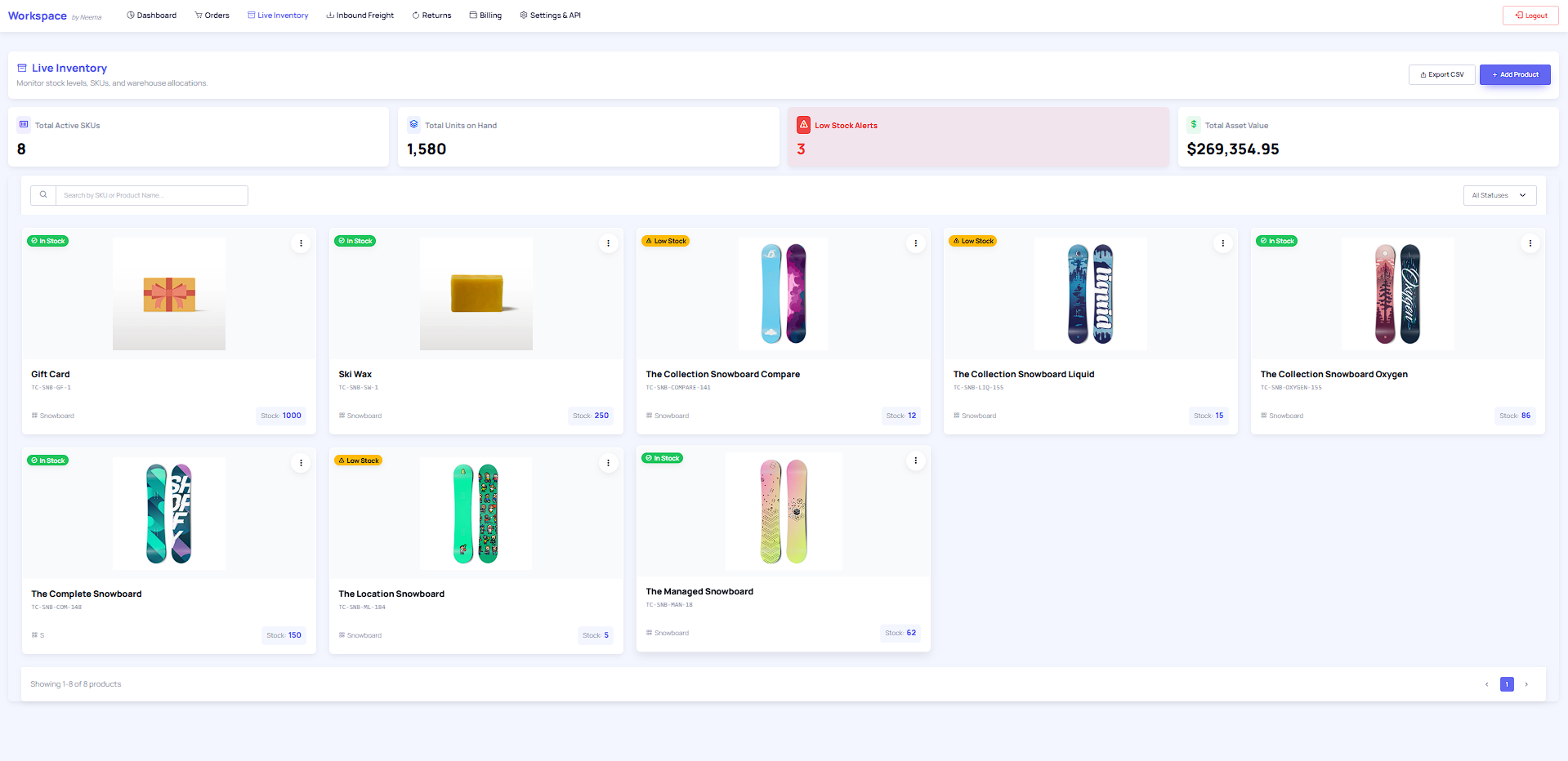 Neema Workspace Live Inventory Dashboard